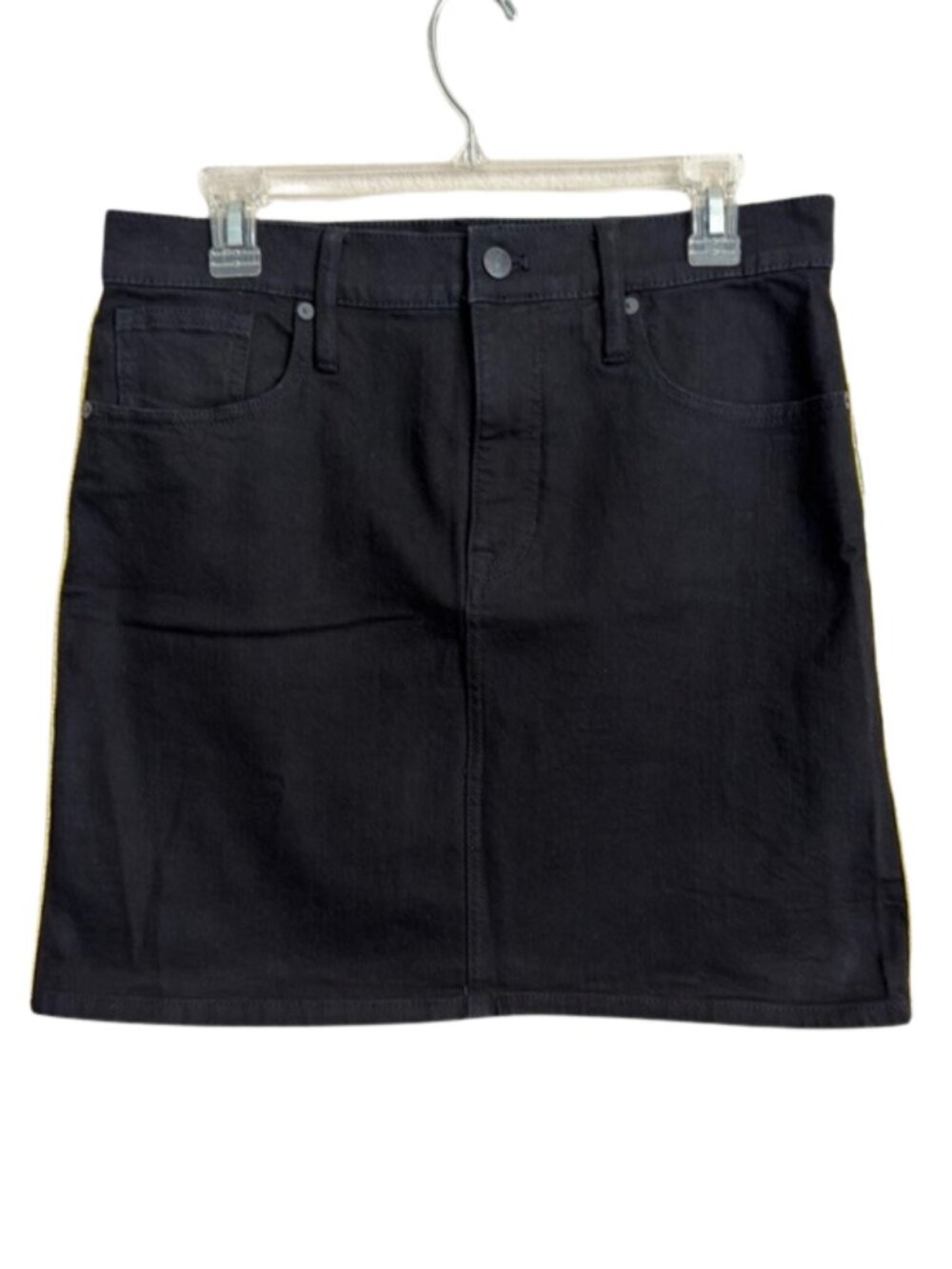 Madewell Stretch Denim Straight Mini Skirt Gold Piping Edition 29 Black 5 Pocket